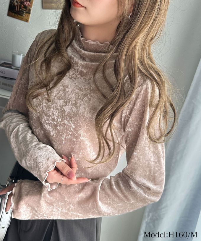 日本 Classical Elf - 前後2way 小奢華絲絨木耳長袖上衣-炭灰