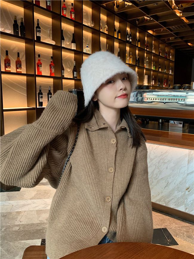 復古百搭絨毛漁夫帽-黑色 (M(56-58cm))