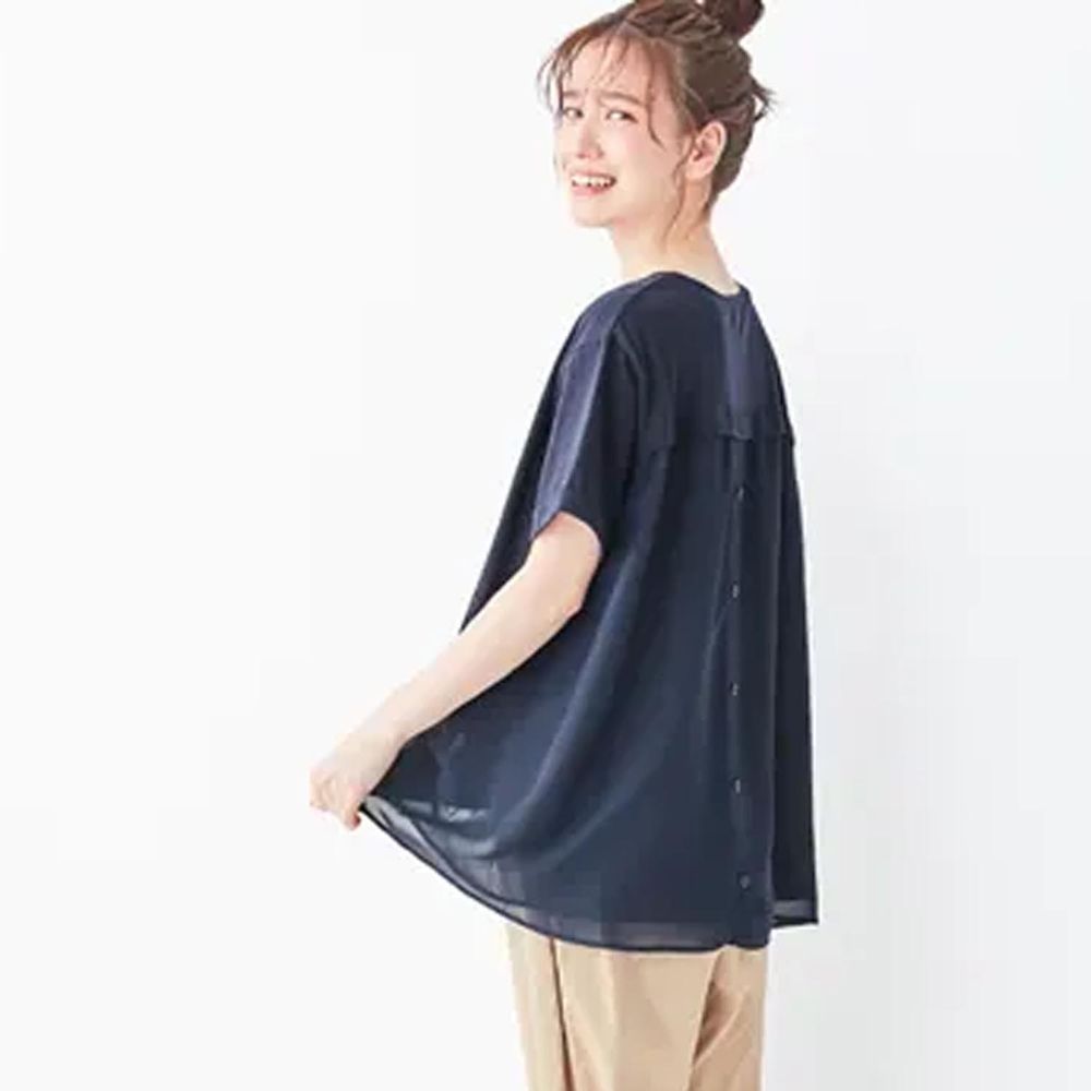 日本 BELLUNA - 防曬涼感 五機能傘狀修身短袖上衣-深藍