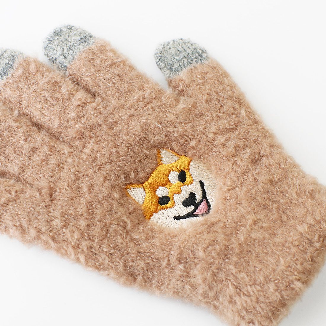 日本 TOMO - 兒童可觸控短絨保暖手套-柴犬-淺棕