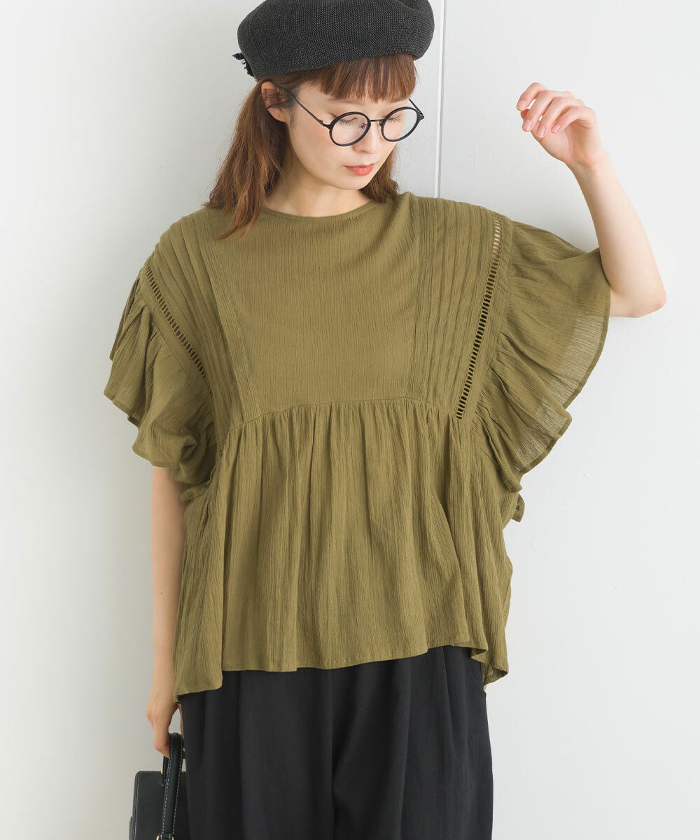 日本女裝代購 - 100%印度棉 超透氣荷葉短袖上衣-白