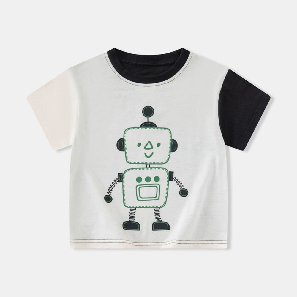 純棉短袖上衣-酷玩機器人-撞色黑