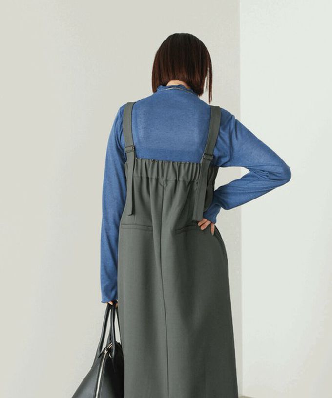 日本 Bab - 斜紋布優雅摺線工裝風吊帶裙-深灰