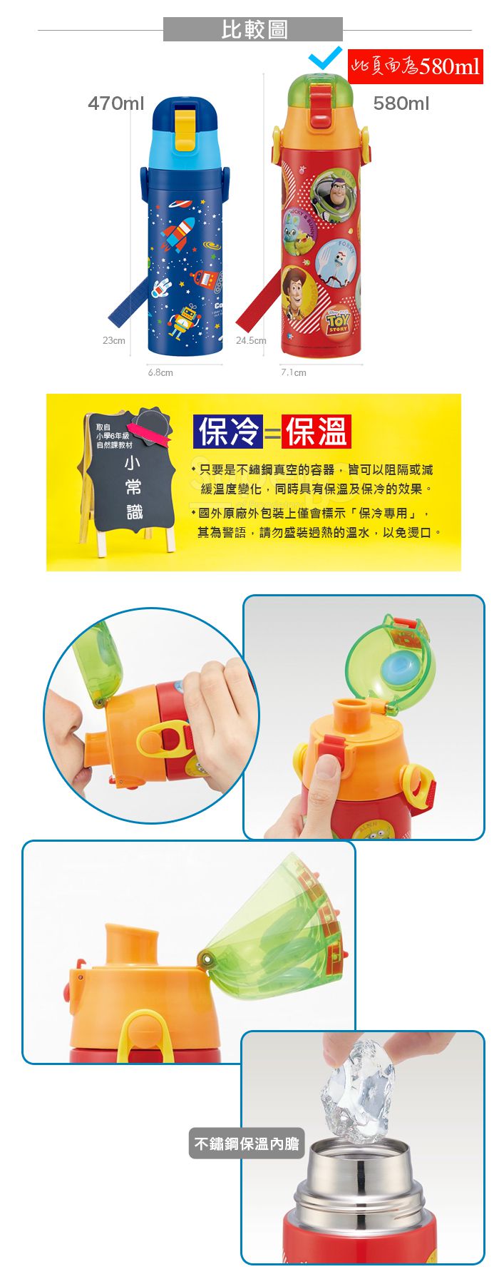 日本 SKATER - 兒童不鏽鋼(580ml)直飲保溫水壺-玩具總動員(紅)