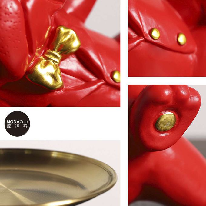 MODACore 摩達客 - 摩達客◉春節開運招財◉帥氣墨鏡狗鬥牛犬頂托盤擺飾-紅色款-聚寶盆糖果收納