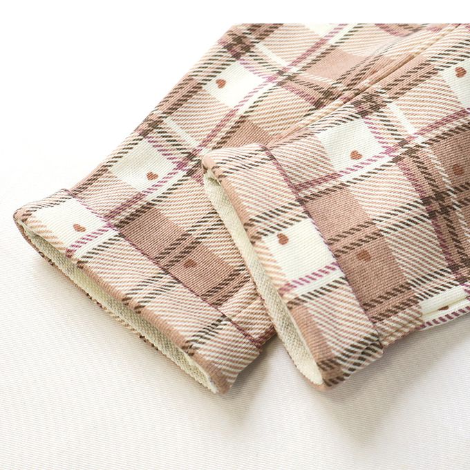 日本 ZOOLAND - 甜蜜愛心氣質格紋長褲-摩卡粉