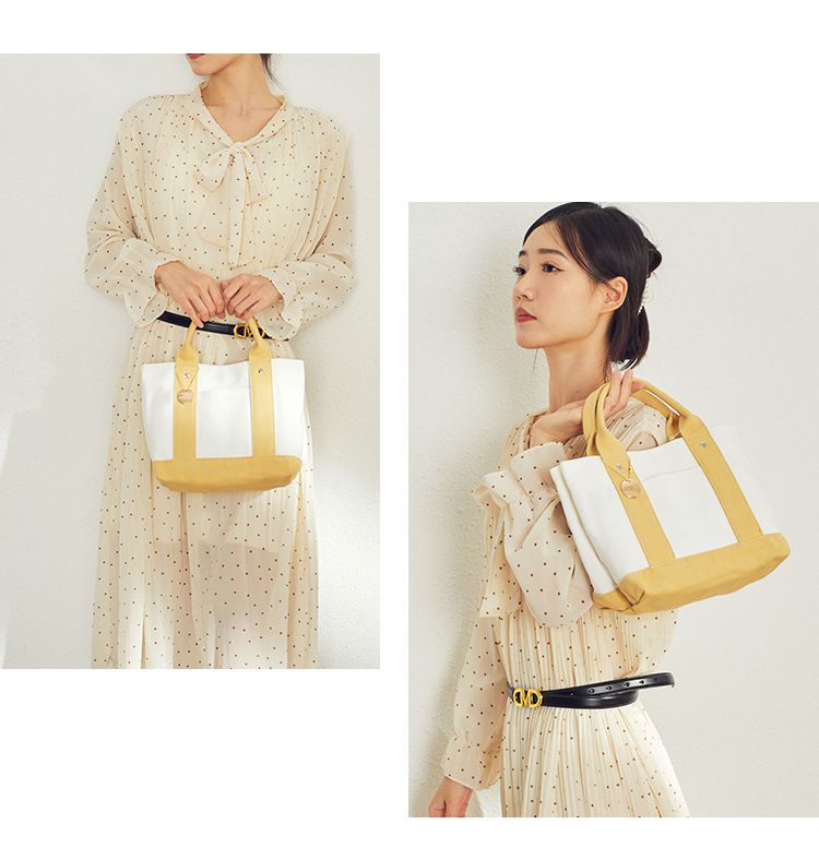 加厚大容量帆布手提包/便當袋-夾層可拆-白+深藍 (20.5x15x21.5cm)