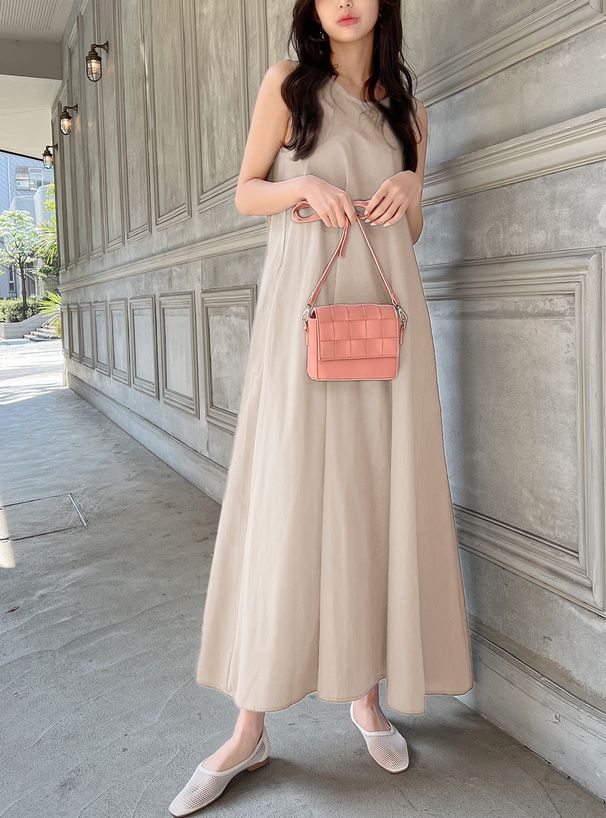 日本 GRL - 優雅後綁帶修身無袖洋裝-淺軍綠