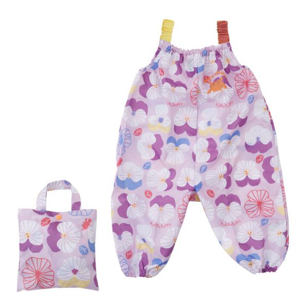 日本 kukka hippo - 兒童童遊戲服/玩沙衣(附收納袋)-三色堇 (90cm)