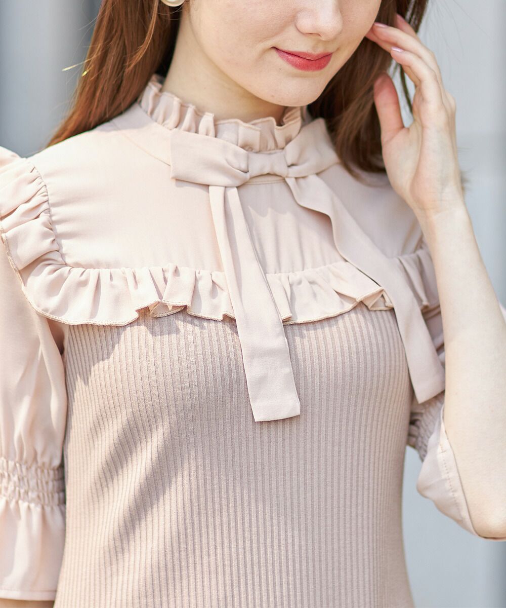 日本 tocco-closet - 夢幻荷葉邊扭結小洋裝-星塵粉