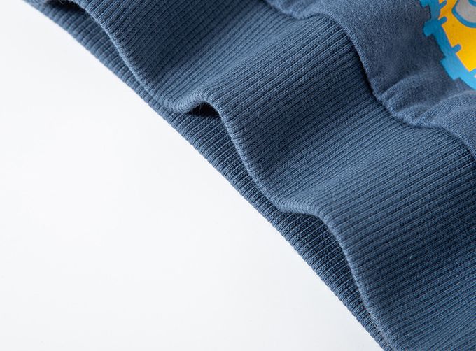 純棉圓領長袖上衣/大學T-小小挖土機-霧霾藍