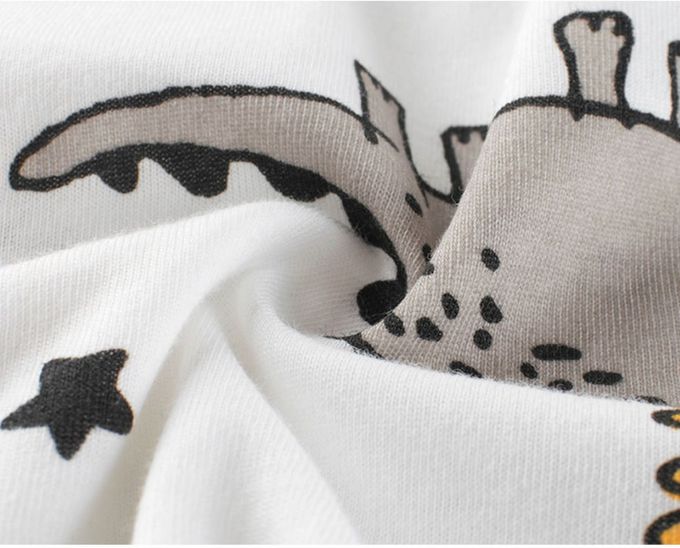 純棉腰鬆緊休閒五分褲-塗鴉綠恐龍-米白色