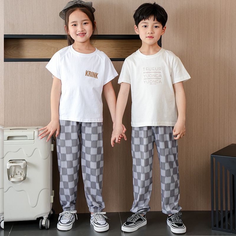 涼感透氣百搭防蚊褲/空調褲-大大格紋-黃色