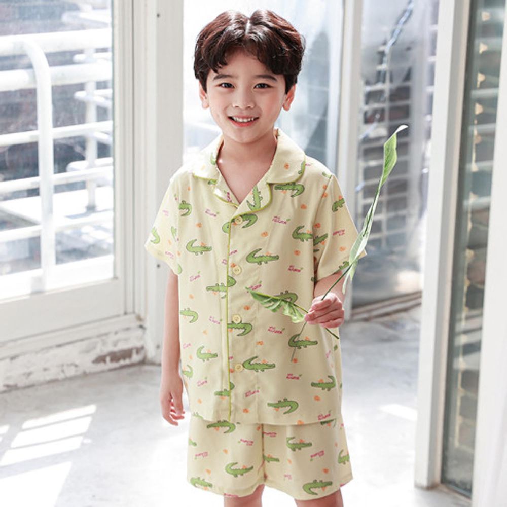 韓國 Ppippilong - 40支嫘縈涼感短袖睡衣套裝-鱷魚散步