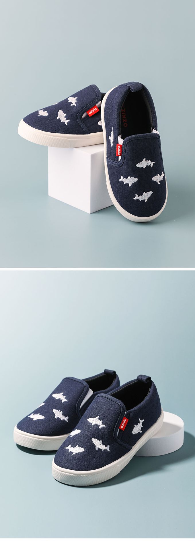 韓國 OZKIZ - 刺繡鯊魚休閒鞋/室內鞋-深藍