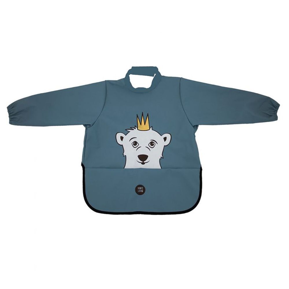 Babylivia - 長袖防水口袋圍兜-北極熊-暗藍色