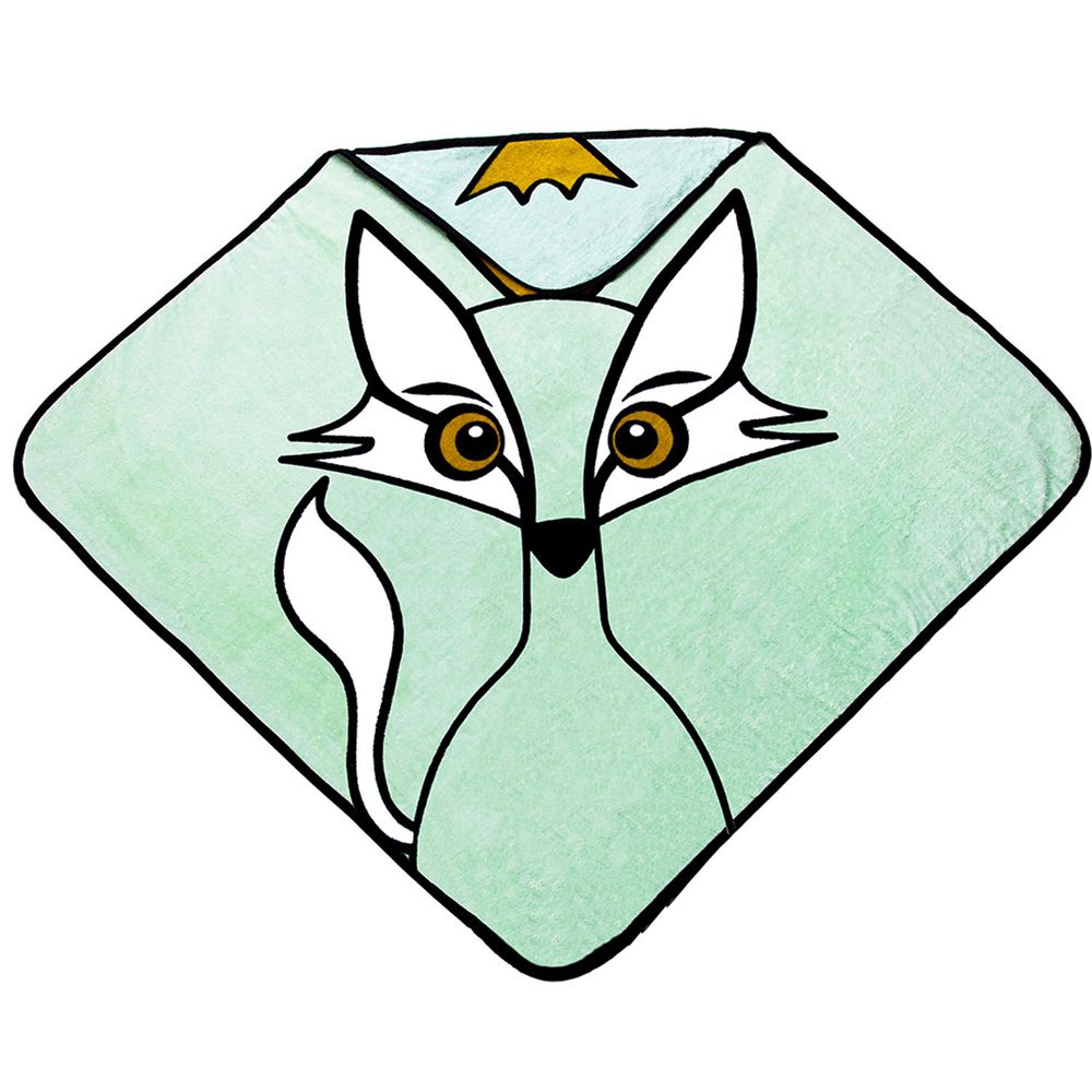 Babylivia - 有機棉連帽浴巾-狐狸-海綠色