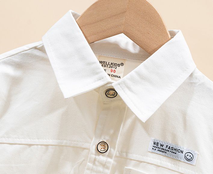 WELLKIDS - 寬松翻領長袖襯衫-灰藍色