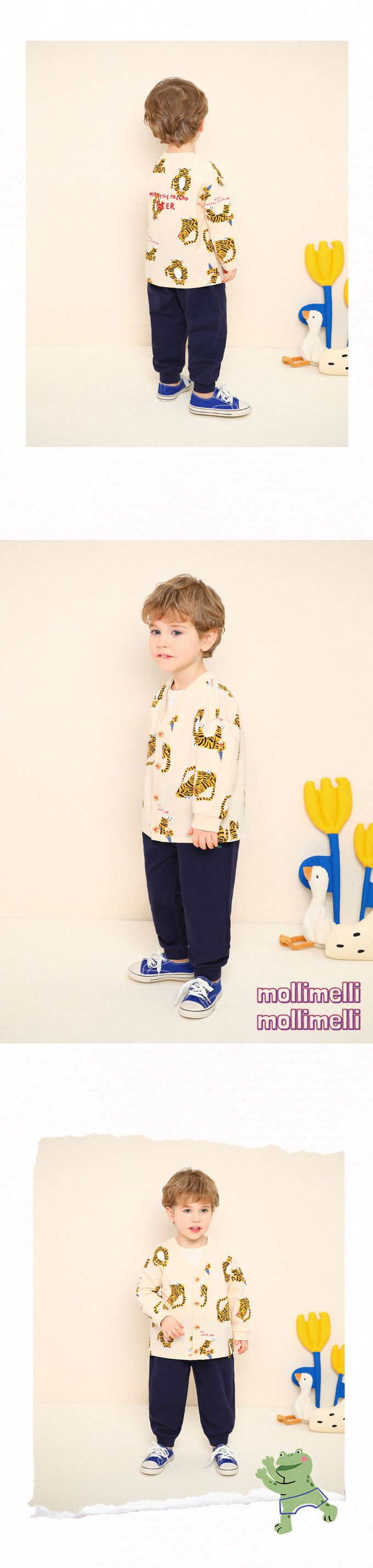 韓國 mollimelli - 滿版老虎印花V領鈕扣外套-象牙白