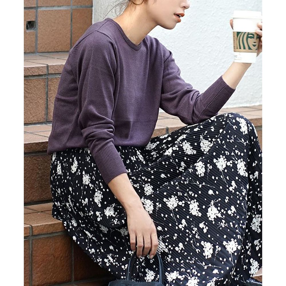 日本 zootie - Heatful發熱系 定番基本圓領針織上衣-煙燻紫