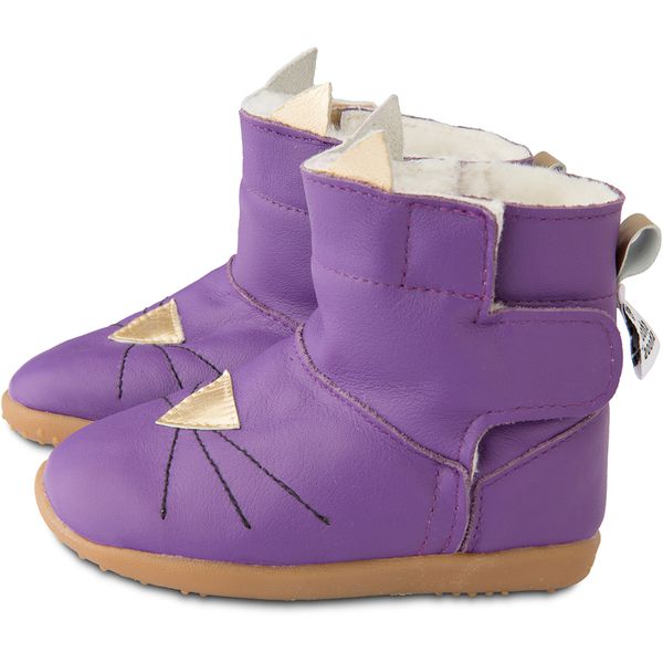 英國 shooshoos - 健康無毒真皮手工童鞋/靴子/童靴-紫色貓咪