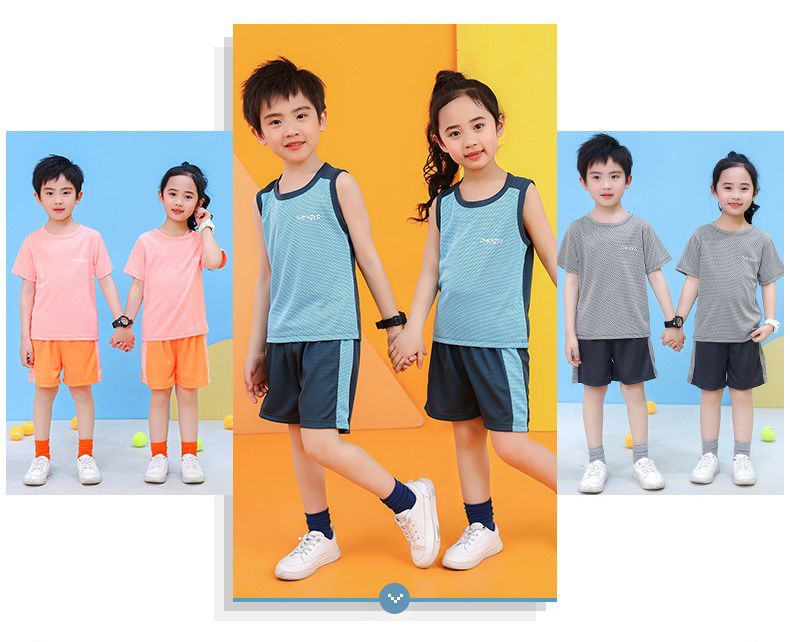 兒童速乾網眼短袖運動套裝-英文字母-灰色
