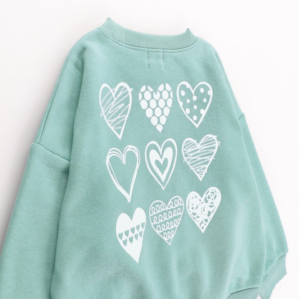 裏起毛 可愛女孩縮口長袖上衣-愛心-薄荷綠