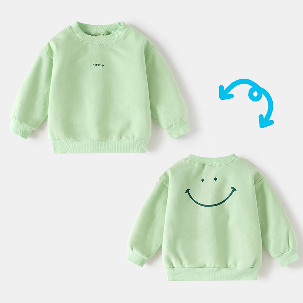 圓領棉質長袖上衣/大學T-微笑-清新綠