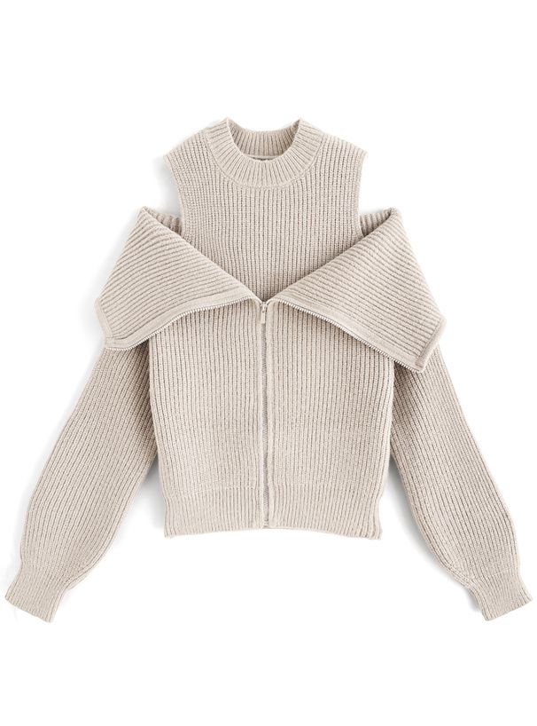 日本 GRL - 露肩羅紋兩件式針織上衣-淺米 (F)