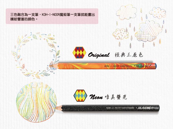 光之山Koh-i-noor - 六角彩虹魔術色鉛筆-2入組-經典三原色Original&魔術熱帶Tropical