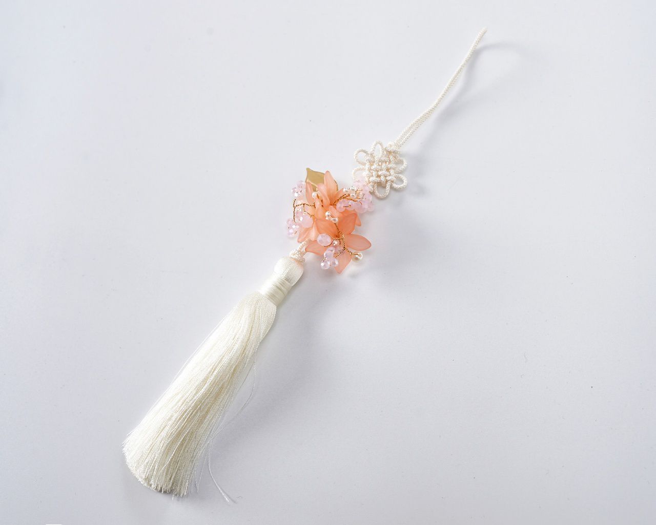 韓國 Dalla - 珍珠花朵流蘇吊飾-橘 (長24cm)