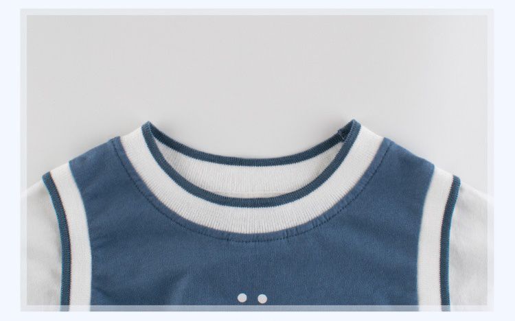 純棉假兩件休閒短袖套裝-微笑-海軍藍