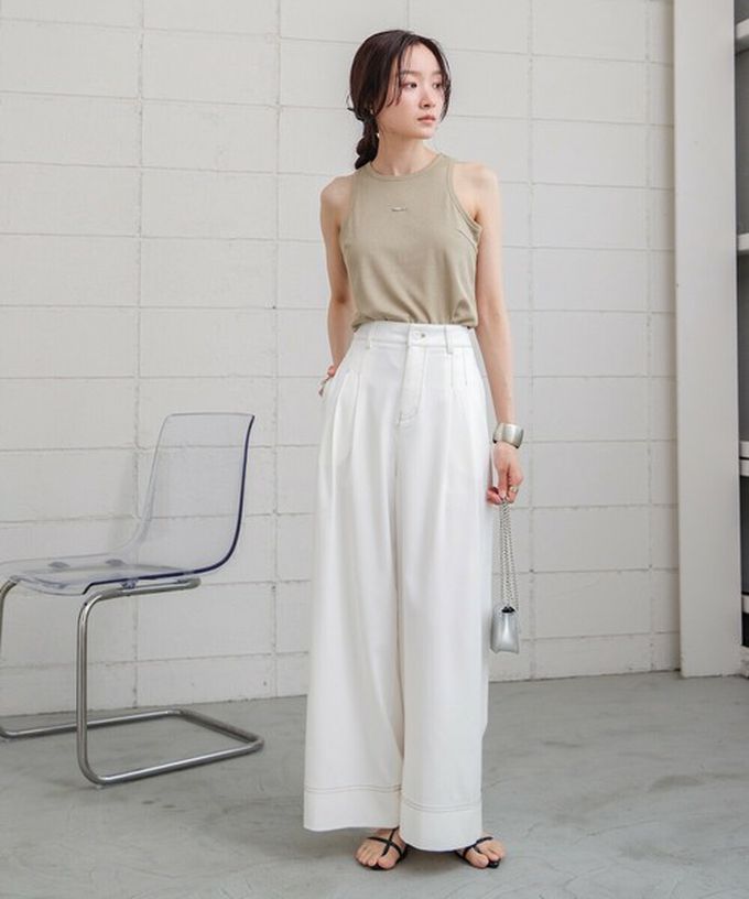 日本 Bab - 簡潔縫線俐落寬版長褲-白