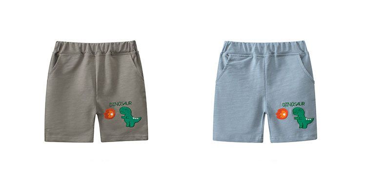 純棉腰鬆緊休閒五分褲-噴火恐龍-深藍色