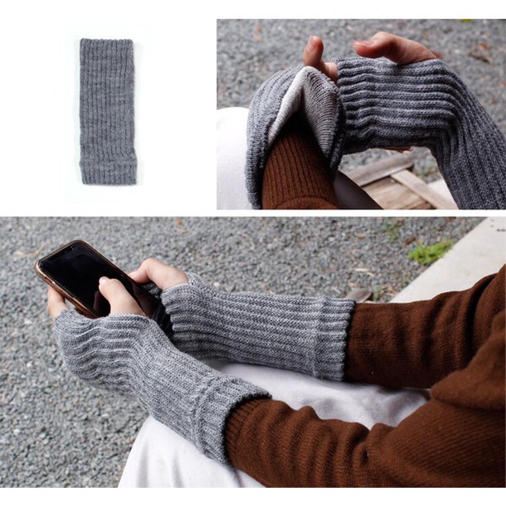 日本女裝代購 - 日本製 絲綢混拇指洞半截手套-淺灰 (F)