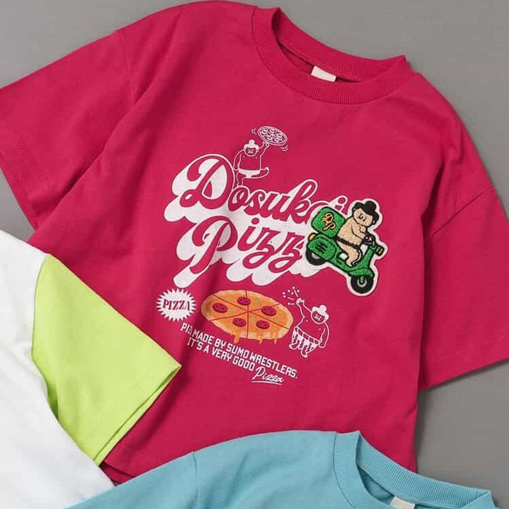 [限量]日本主題立體刺繡短袖上衣-相撲送披薩-玫紅