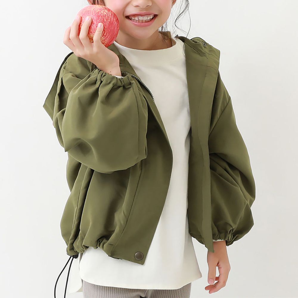 桃皮柔軟寬袖連帽派克風衣外套-抹茶綠