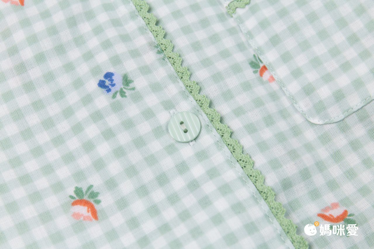 雙層棉紗布長袖家居睡衣套裝-小花綠格