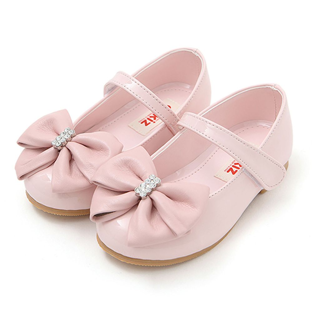 韓國 OZKIZ - 優雅蝴蝶結漆面皮鞋-粉紅