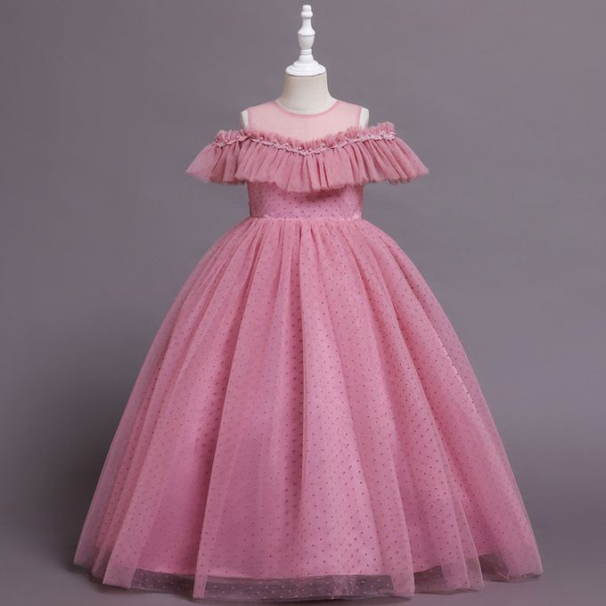 浪漫波點網紗露肩長裙禮服