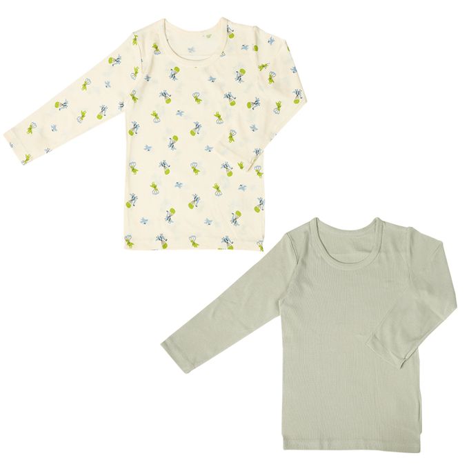 akachan honpo - 長袖圓領速乾上衣-2件組 恐龍-綠色