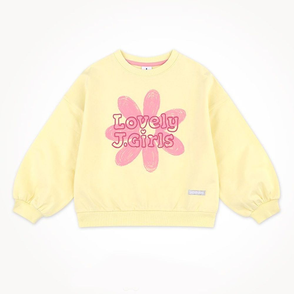 手繪花朵圖案長袖大學T-黃