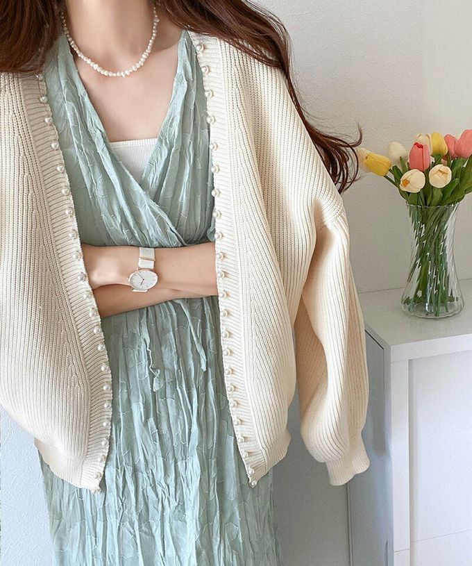 日本 Classical Elf - 透膚露背花卉皺摺深V泡泡袖洋裝-摩卡棕