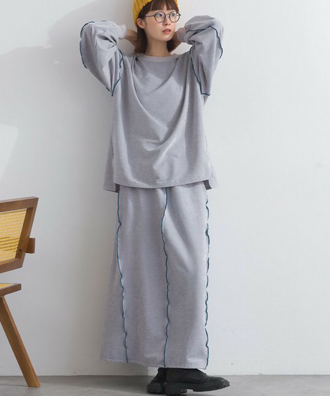 日本 Lupilien - 木耳縫線休閒絨面長袖上衣-海軍藍