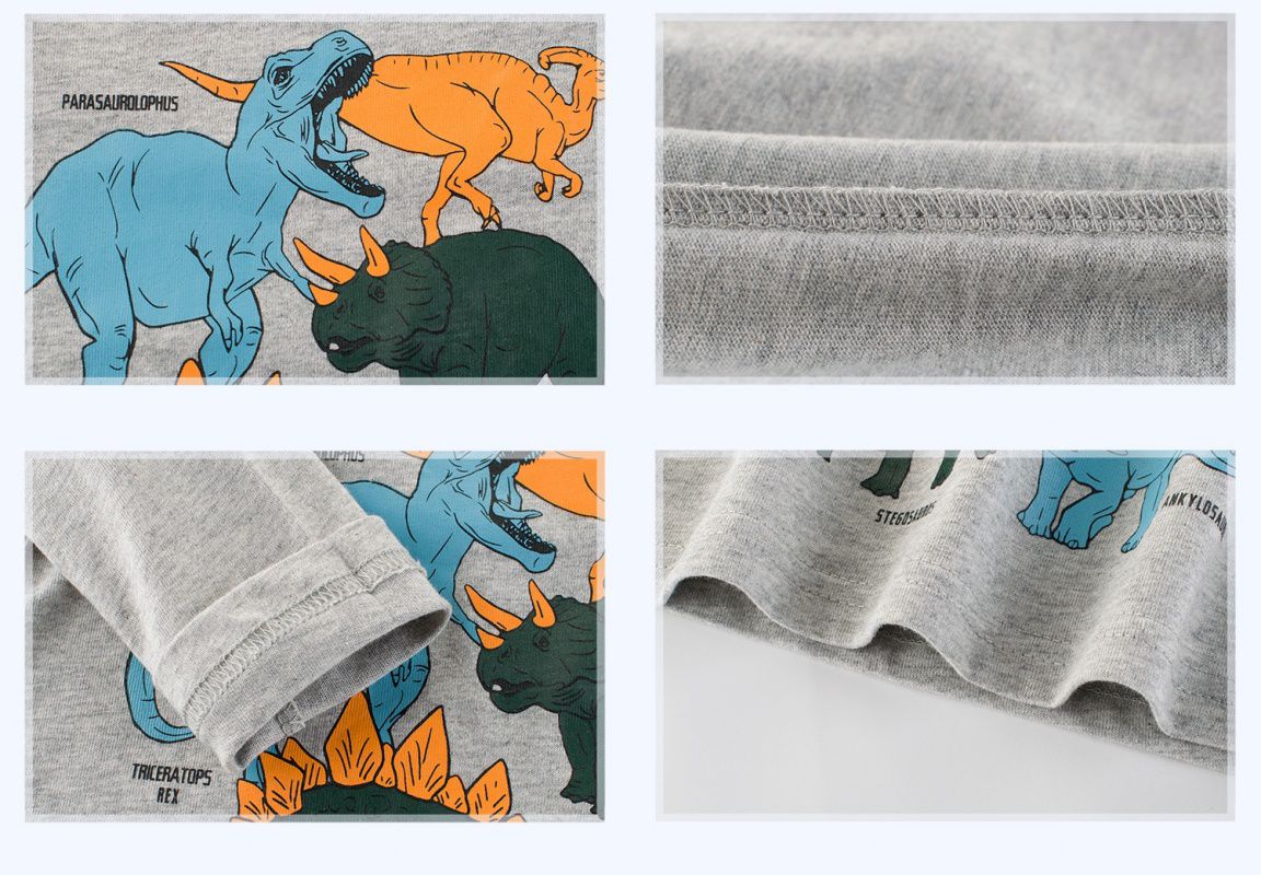 純棉長袖上衣-彩色恐龍聚會-灰色