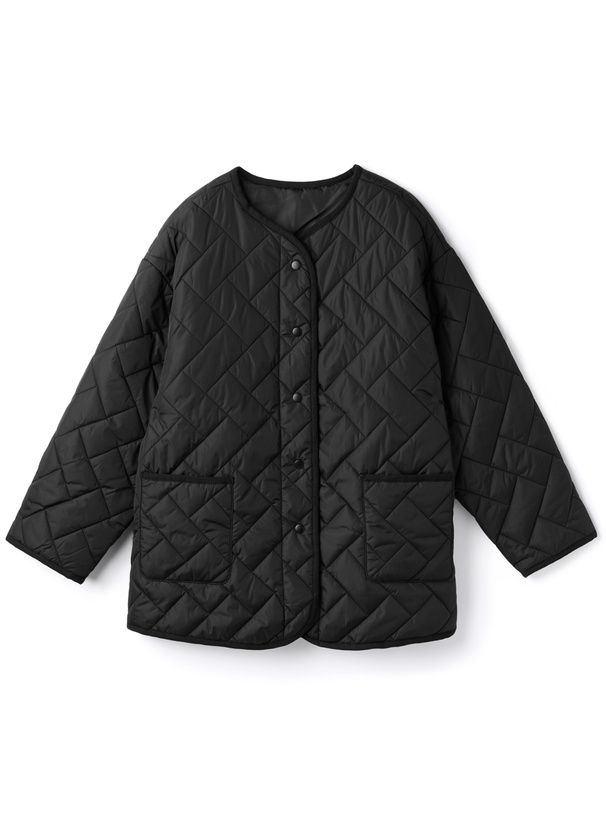 日本 GRL - 圓領寬鬆休閒絎縫夾克-象牙白