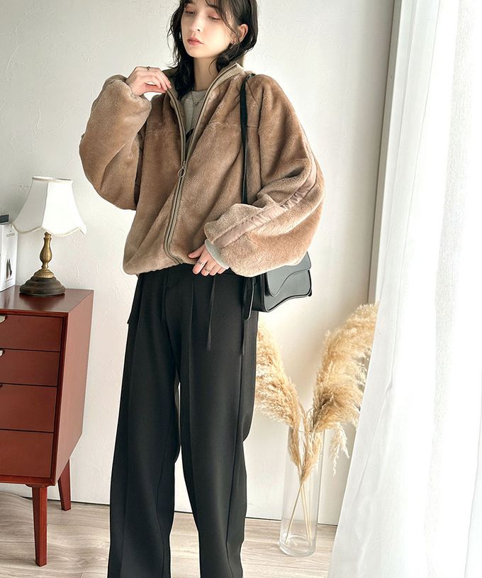 日本 Classical Elf - 率性立領絨面拼接大寬袖夾克-米白