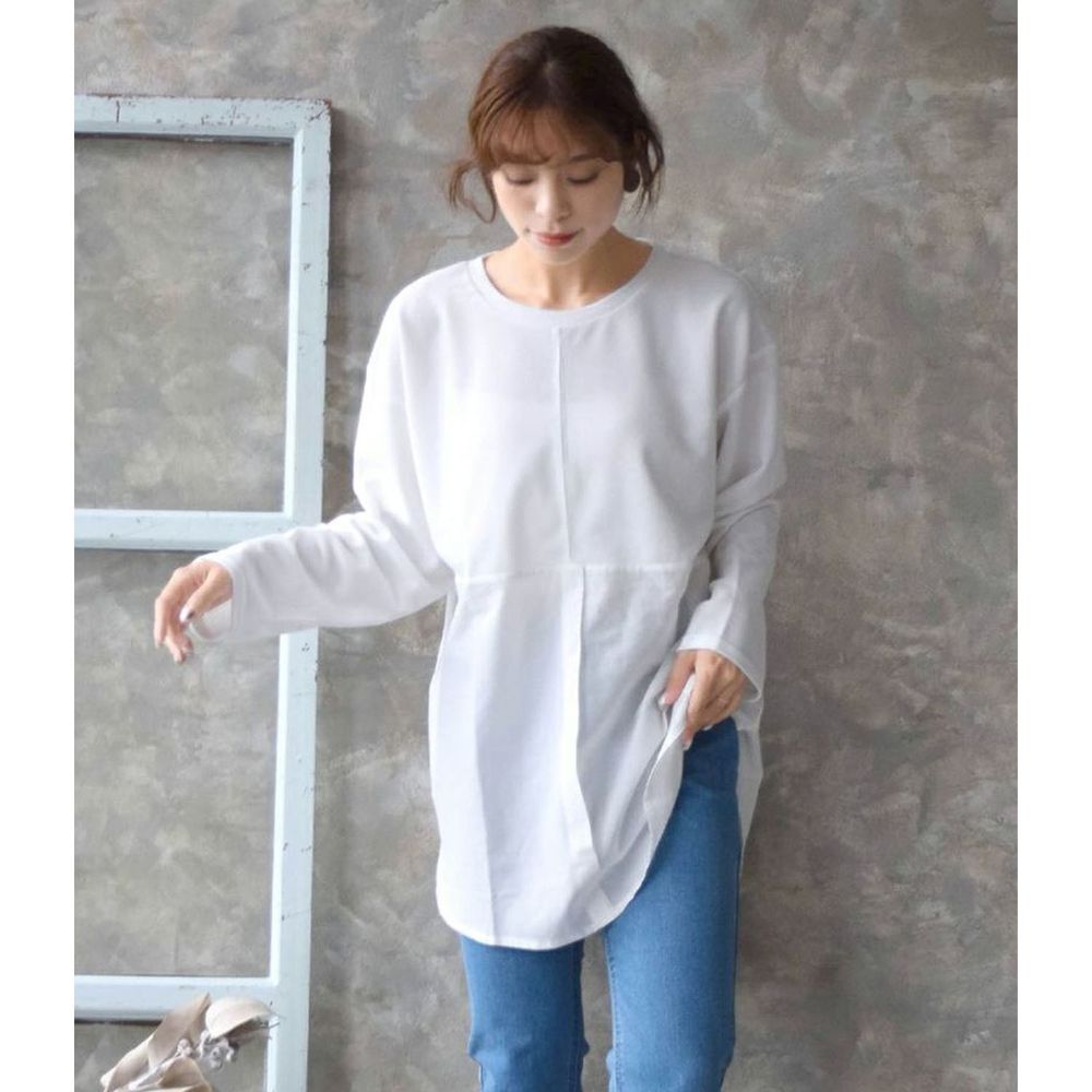 日本 zootie - 異材質拼接寬鬆薄長袖上衣-白