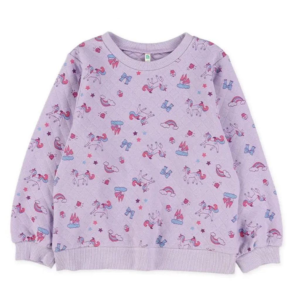 菱格絎縫印花薄長袖上衣-獨角獸-紫