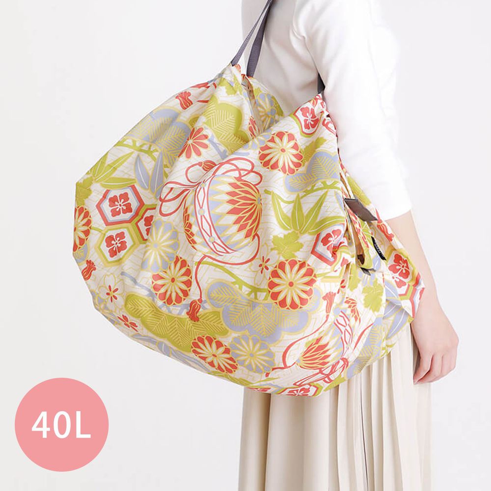 日本 MARNA - Shupatto 秒收摺疊購物袋(可掛購物籃)-和風特別款-手毬 (L(50x38cm))-耐重15kg / 40L